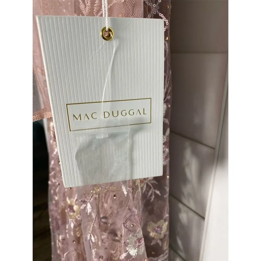 $598 Mac Duggal Women's Size 10 Pink Floral Embellished Sleeveless Gown - Picture 7 of 8